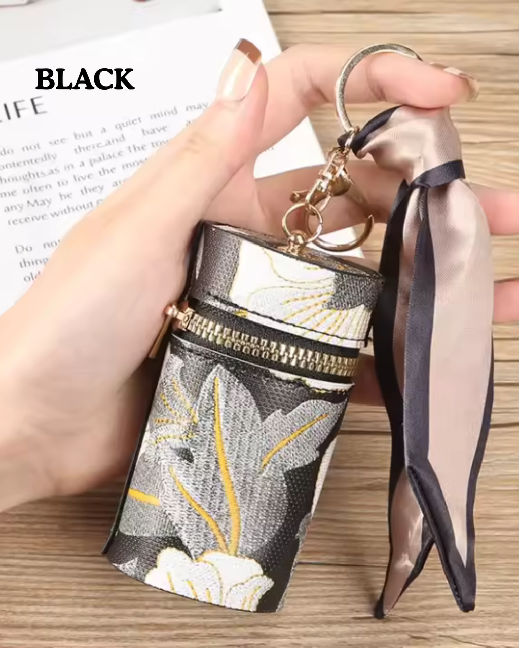 Mini Jacquard Floral Lipstick Case Bag Charm