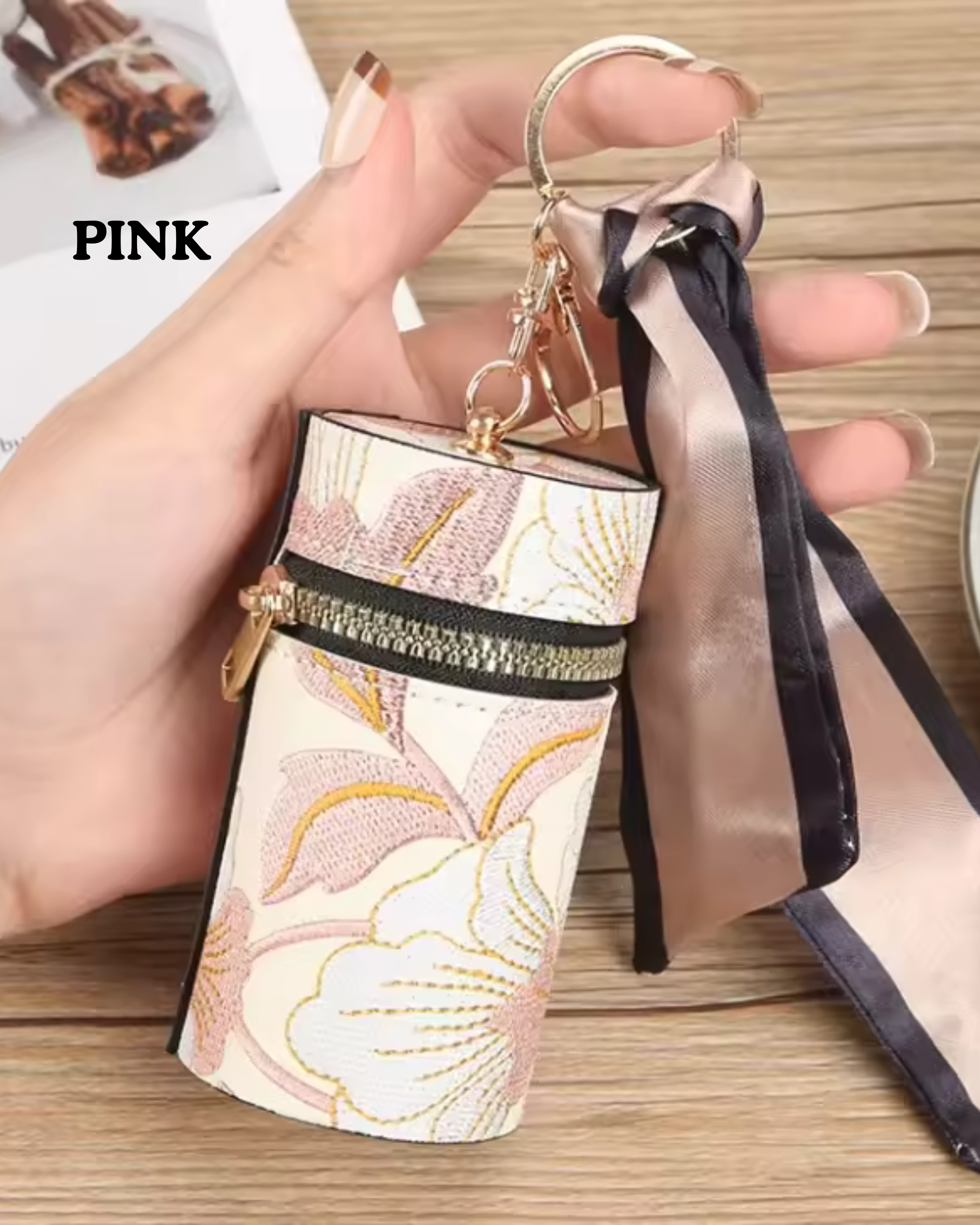 Mini Jacquard Floral Lipstick Case Bag Charm