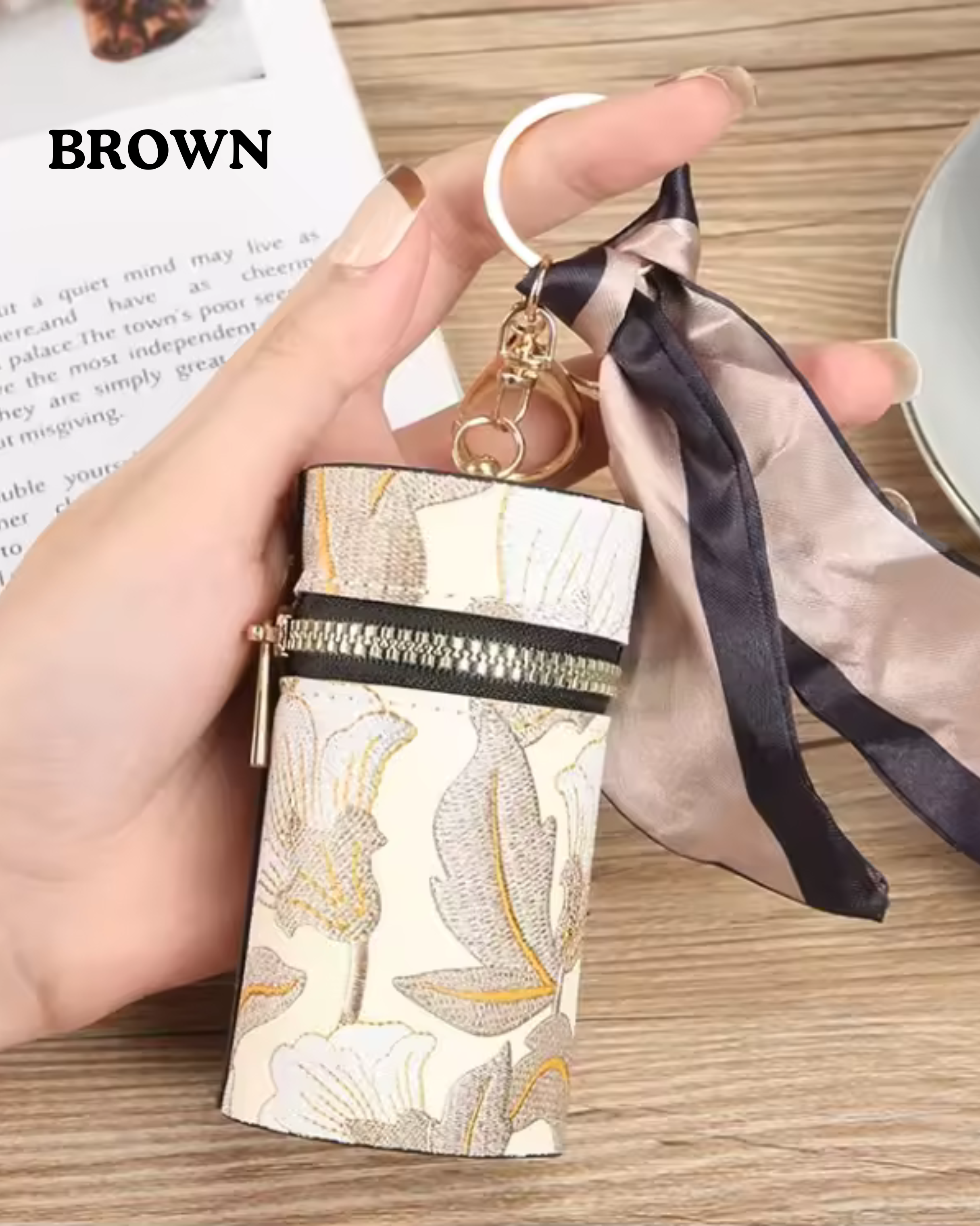 Mini Jacquard Floral Lipstick Case Bag Charm