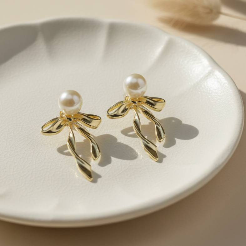 Pearl Bow Earrings
