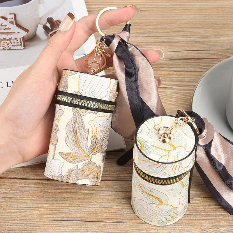 Mini Jacquard Floral Lipstick Case Bag Charm