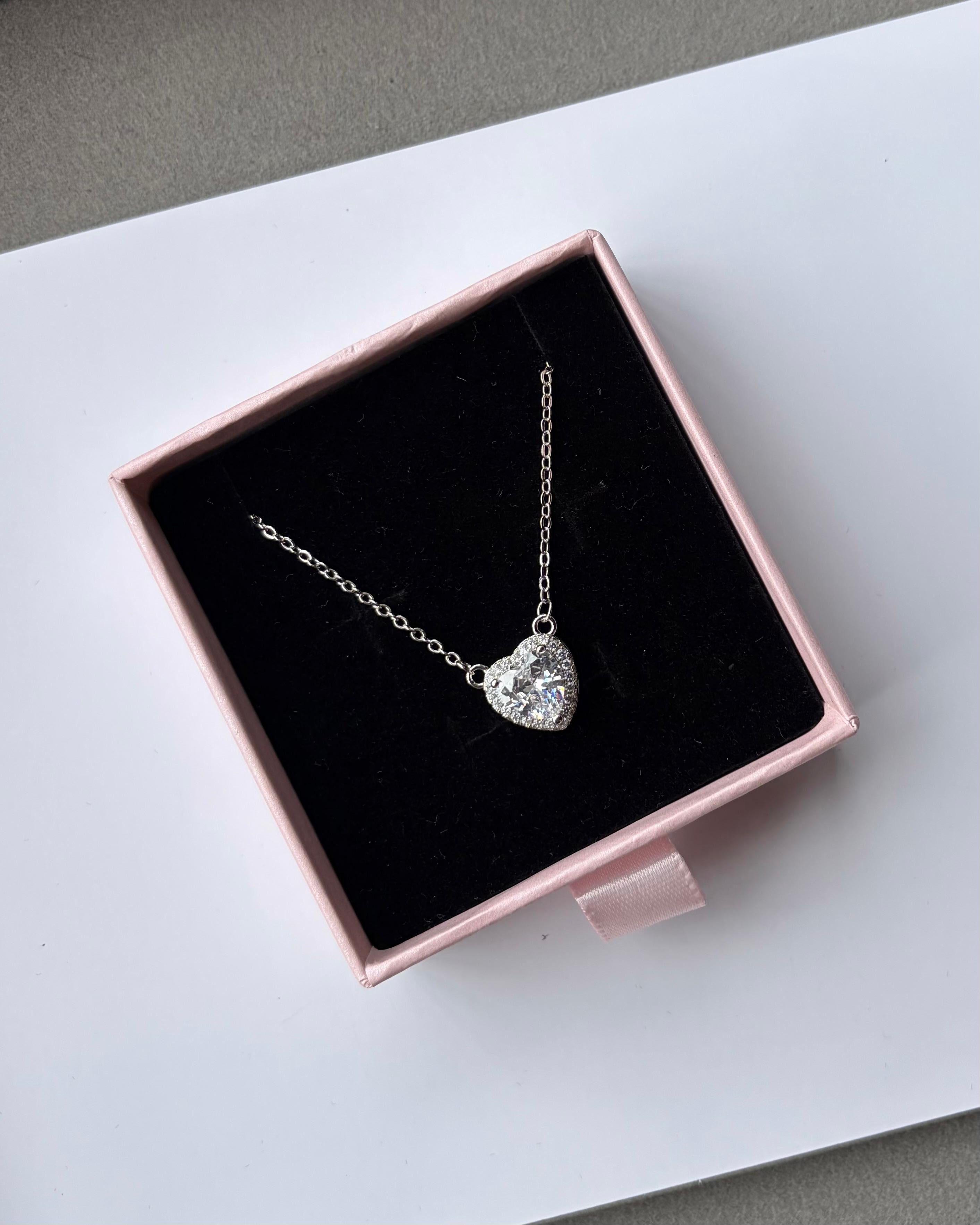 Sparkling Silver Heart Pendant Chain